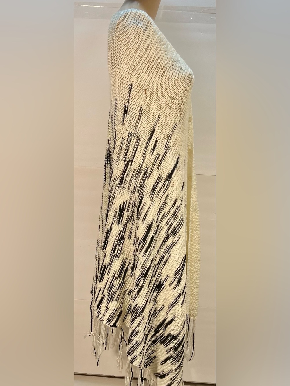 Fringed Knit Maxi Skirt in Cream and Black